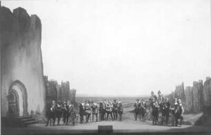 Die Macht des Schicksals. Oper von Giuseppe Verdi. Staatsoper Dresden, deutsche Uraufführung der Werfelschen Übertragung 20.3.1926 unter Leitung von Fritz Busch : Szene 4. Bild. Kriegslager mit Soldaten