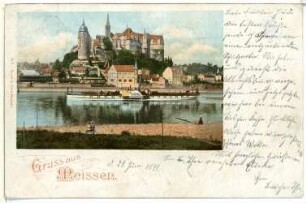 Meißen. Burgberg, Elbe und Dampfer "Bohemia"
