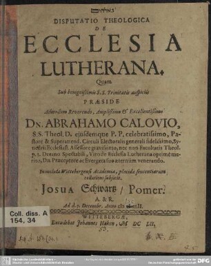 Disputatio theologica de ecclesia Lutherana