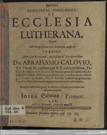 Disputatio theologica de ecclesia Lutherana