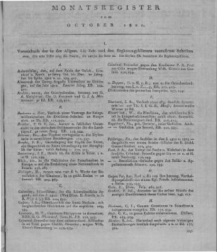 Monatsregister vom October 1822