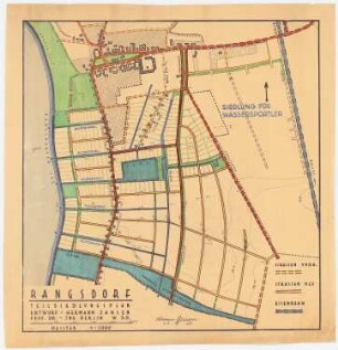 Teilbebauungsplan der Siedlung für Wassersportler, Rangsdorf: (wie Inv.Nr. 21471): Erschließungs und Flächennutzungsplan 1:2500, Maßstabsleiste