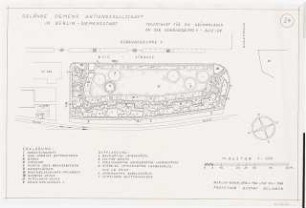 Gartenanlage Siemens & Halske, Berlin-Siemensstadt: Teilentwurf für die Grünanlagen an der Gebäudegruppe 1 Beizstraße: Grundriss 1:200