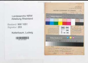 Entnazifizierung Ludwig Kelterbaum , geb. 16.04.1894 (Musiklehrer)