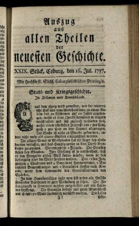 XXIX. Stück, Coburg, den 16. Jul. 1757.