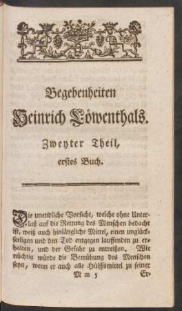 Begebenheiten Heinrich Löwenthals. Zweyter Theil, erstes Buch.