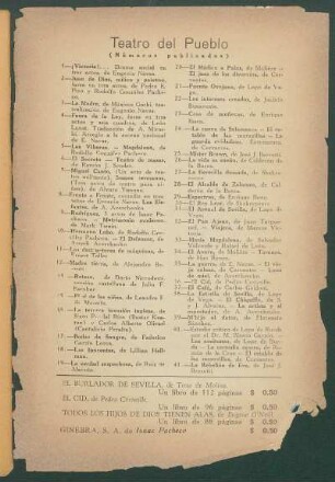 Teatro del Pueblo - (Números publicados)
