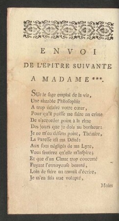 Envoi De L' Epitre Suivante A Madame ***.