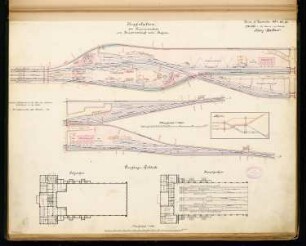 Kopfbahnhof Monatskonkurrenz Dezember 1881: Lageplan in 2 Teilen (1:2000) mit Gleisschema, Grundriss Erdgeschoss, Hauptgeschoss 1:1000; 2 Maßstabsleisten