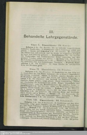 III. Behandelte Lehrgegenstände