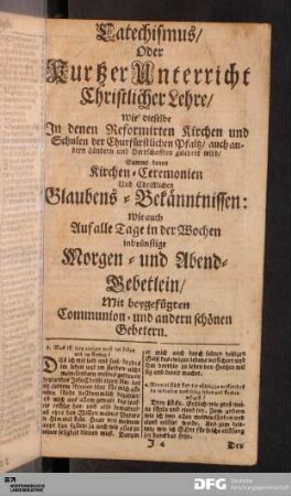 Catechismus Oder Kurtzer Unterricht Christlicher Lehre [...].