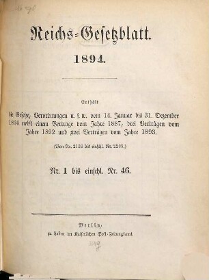Reichsgesetzblatt. 1894