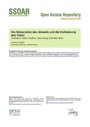 Die Sinnprovinz des Jenseits und die Kultivierung des Todes