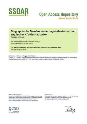 Biographische Berufsorientierungen deutscher und englischer Kfz-Mechatroniker