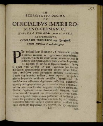 Exercitatio Decima De Officialibus Imperii Romano-Germanici.