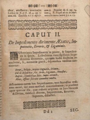 Caput II. De Impedimento dirimente Aetatis, Impotentiae, Erroris, & Ligaminis.