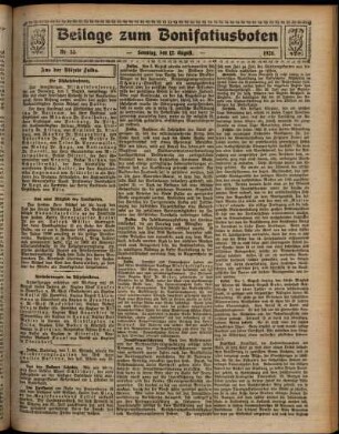 Zweite Ausgabe vom Sonntag, den 12. August 1928.
