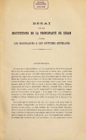 Essai sur les institutions de la principauté de Sedan : Suivi d'un app.