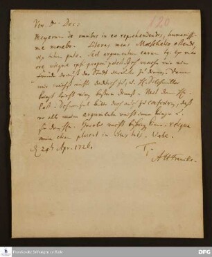 Brief von August Hermann Francke an Joachim Lange.