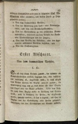 Erster Abschnitt. Von dem summarischen Verhöre.