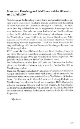 Fahrt nach Ratzeburg und Schifftstour auf der Wakenitz am 21. Juli 2007