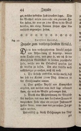 Zweyter Artickel. Zugabe zum vorhergehenden Artickel.