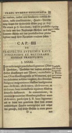 Cap. IIII. De Praefectis Supremis Kauffungensibus Et Wetteranis Hassiae Praesulibus
