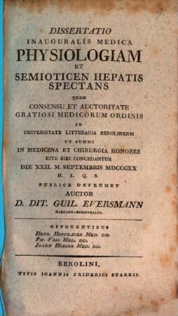 Diss. inaug. med. physiologiam et semioticen hepatis spectans