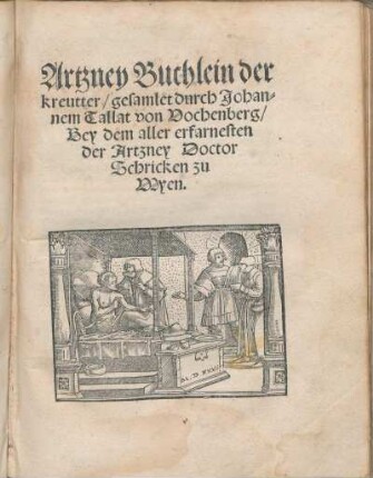 Artzney Buchlein der kreutter/ gesamlet durch Johannem Tallat von Vochenberg/ Bey dem aller erfarnesten der Artzney Doctor Schricken zu Wyen