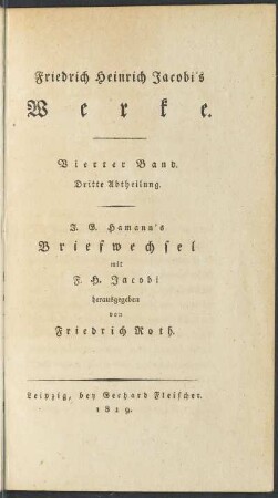 4,3.1819: J. G. Hamann's Briefwechsel mit F. H. Jacobi