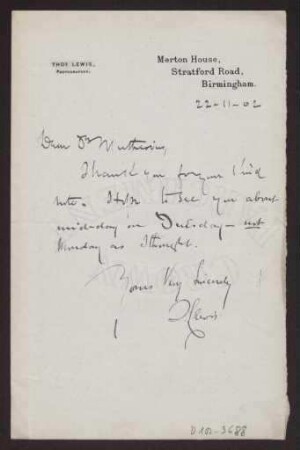 Schreiben an Hermann Muthesius (Brief)