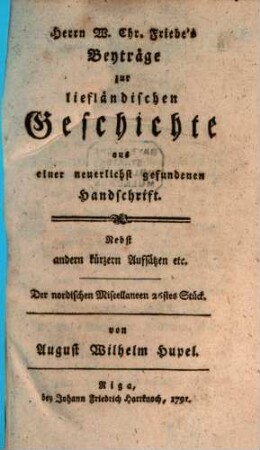Der nordischen Miscellaneen ... Stück. 26. 1791