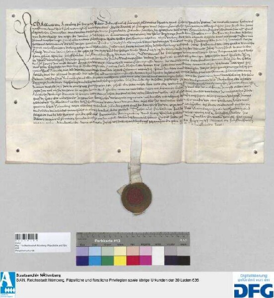 Albrecht von Rosenberg zu Poxsperg bestätigt Bürgermeister und Rat der Stadt Nürnberg den Empfang des auf sie fallenden Anteiles an den 39.000 Gulden, welche ihm die Stände des gewesenen elfjährigen Schwäbischen Bundes gemäß Schiedspruches König Ferdinands vom 14. Juni 1555 innerhalb drei Monaten zu zahlen haben. - Siegler (und Unterfertigter): der Aussteller.