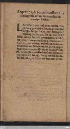 Sequentia, & fortassis adhuc alia transgressa errata benevolus sic corriget Lector