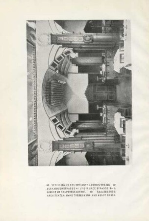 Vereinshaus des Berliner Lehrervereins. Alexanderstrasse 41 und Kurze Strasse 3-5. Nische im Hauptrestaurant. Saalgebäude