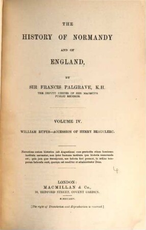 The history of Normandy and of England, 4. William Rufus, accession of Henry Beauclerc