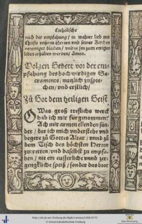 Volgen Gebett vor der empfahung des hochwürdigen Sacraments.
