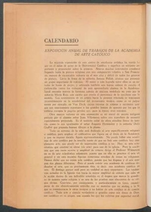 Calendario - Marcedes Gallagher de Parks: Exposición de trabajos de la Academia de Arte Católico