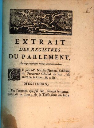 Extrait Des Registres Du Parlement. Du vingt-cinq Octobre mil sept cent cinquante-deux
