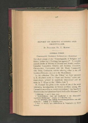 Report on Semitic Studies and Orientalism.