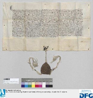 Erzbischof Engelbert von Köln als ein Kurfürst des Heiligen Römischen Reichs gibt seine Zustimmung zu dem der Stadt Nürnberg unter dem 5. April 1355 erteilten Gnadenbriefe, worin er deren in verschiedenen Städten erhaltenen Zollbefreiungen erneuert und bestätigt. - Siegler: der Aussteller.