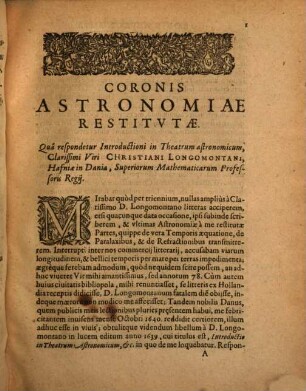 Coronis Astronomiae iam a fundamentis ... restitutae