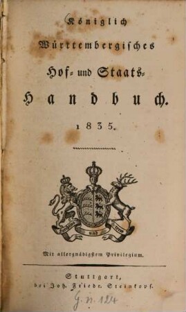 Königlich-Württembergisches Hof- und Staats-Handbuch, 1835