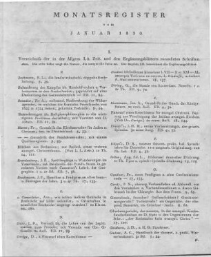 Monatsregister vom Januar 1830