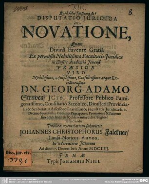 Disputatio juridica: De novatione