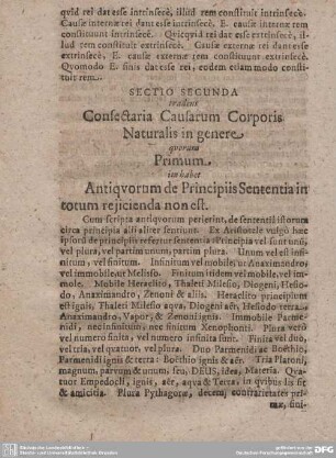 SECTIO SECUNDA tradens Consectaria Causarum Corporis Naturalis...