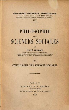 Philosophie des sciences sociales. III = 29