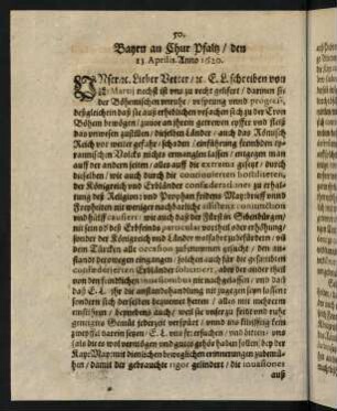 50-60, Bayrn an Chur Pfaltz den 13. Aprilis Anno 1620