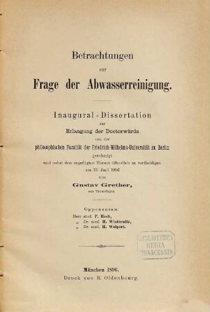 Betrachtungen zur Frage der Abwasserreinigung