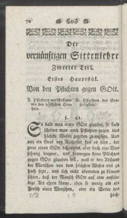 Der vernünftigen Sittenlehre Zweeter Teil [Die Ethik, oder von den Pflichten]